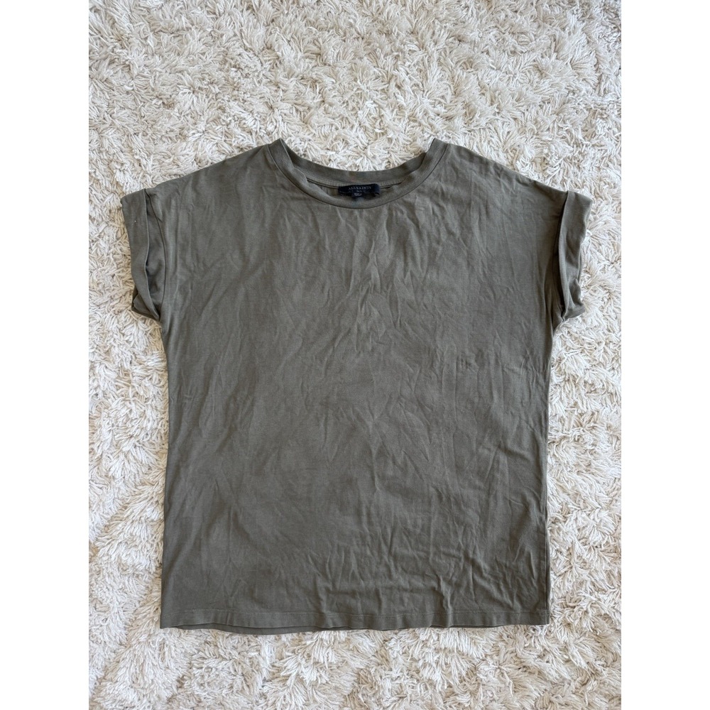 AllSaints Shirt Womens Medium Green Crew Neck Cap Sleeve Capsule Jersey Top